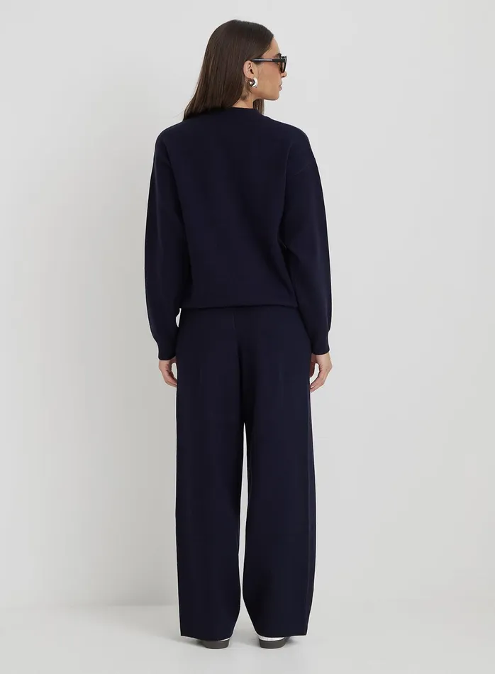 Women Navy Knitted Wide Leg Trouser Cameron 4th and Reckless Athleisure