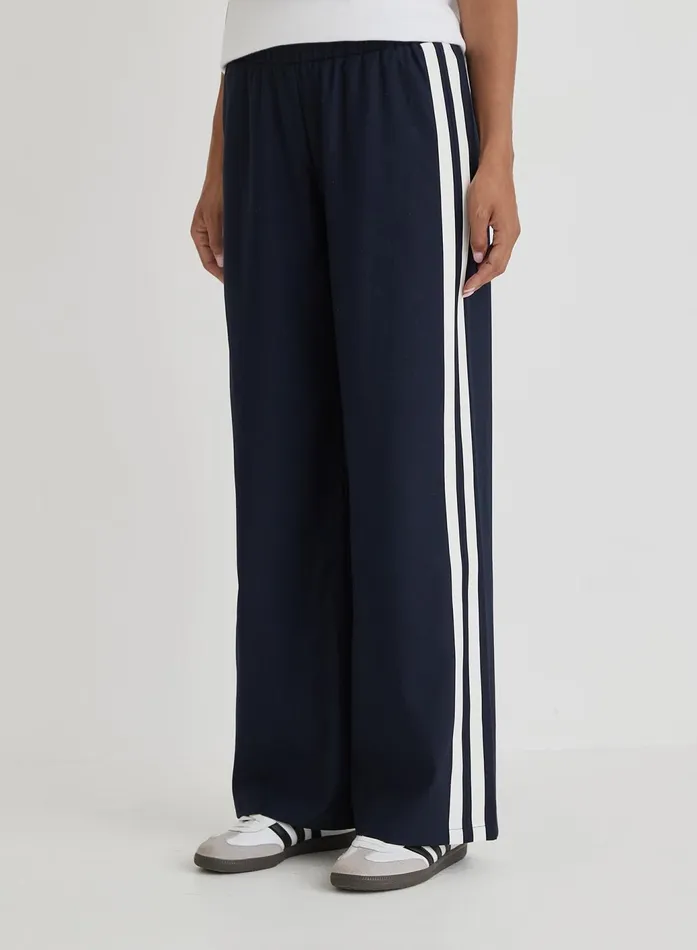 Women Navy Side Stripe Wide Leg Trouser Tammy 4th and Reckless Pants
