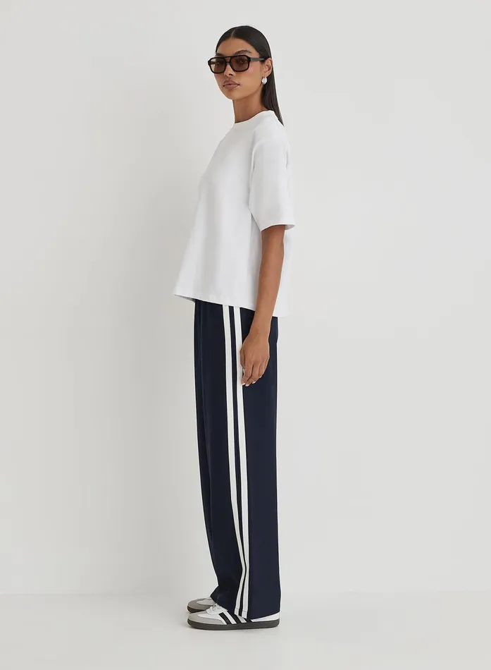 Women Navy Side Stripe Wide Leg Trouser Tammy 4th and Reckless Pants