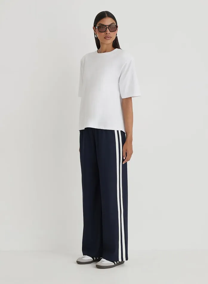 Women Navy Side Stripe Wide Leg Trouser Tammy 4th and Reckless Pants