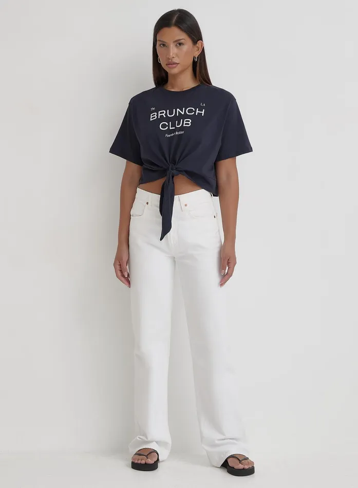 Women Navy Tie Front Brunch Club TShirt Ellira 4th and Reckless Athleisure