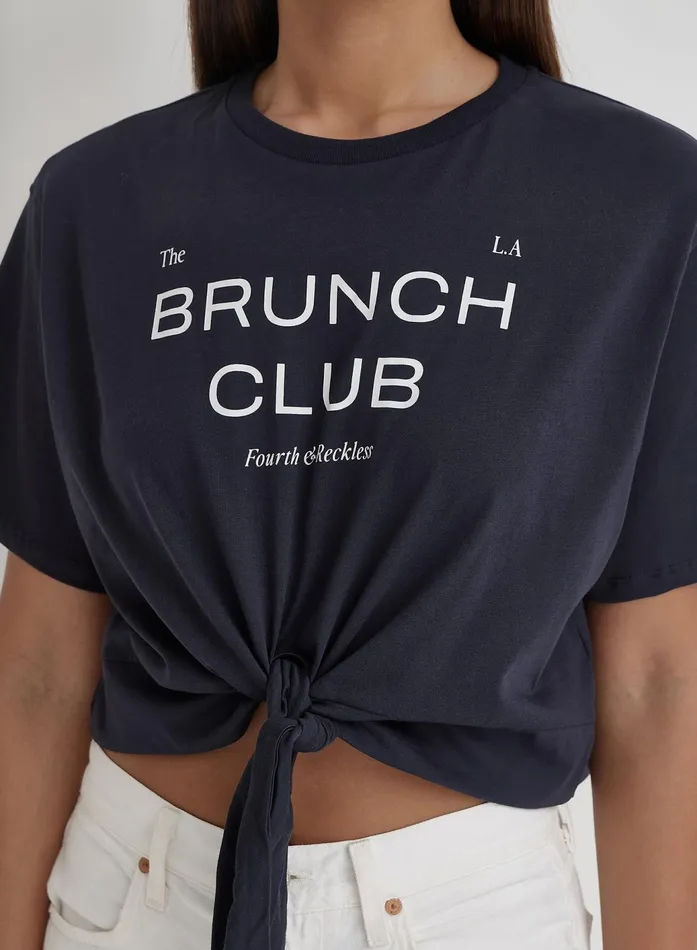 Women Navy Tie Front Brunch Club TShirt Ellira 4th and Reckless Athleisure