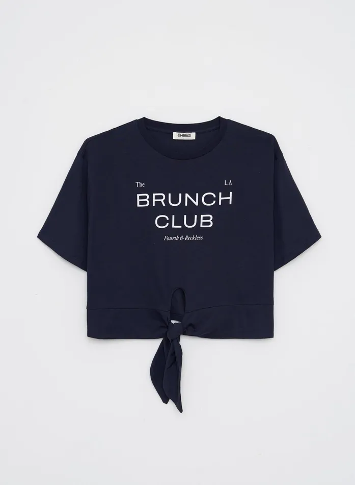 Women Navy Tie Front Brunch Club TShirt Ellira 4th and Reckless Athleisure