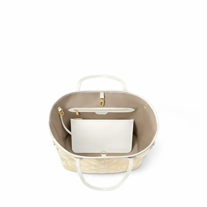 Women Neverfull Bag Louis Vuitton Louis Vuitton M22839 Neverfull MM Lotus Cotton White Beige 8211 Louis Vuitton Handbag Store
