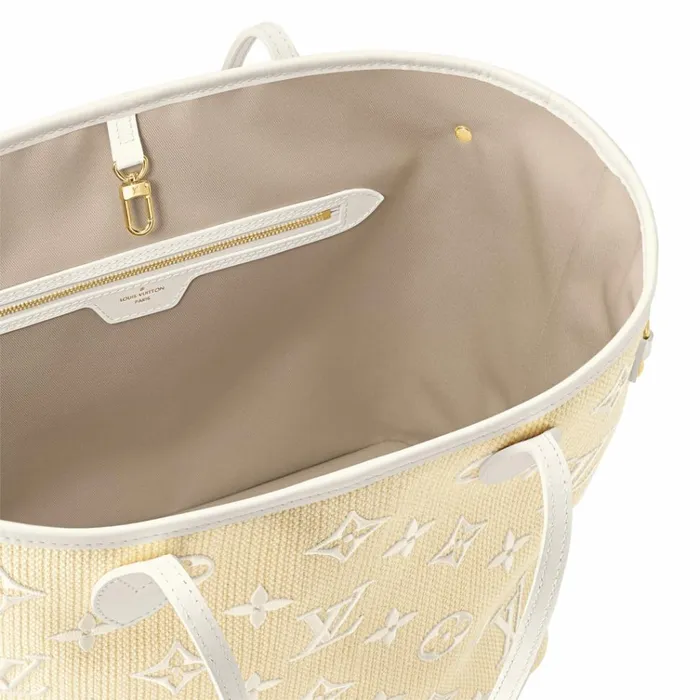 Women Neverfull Bag Louis Vuitton Louis Vuitton M22839 Neverfull MM Lotus Cotton White Beige 8211 Louis Vuitton Handbag Store