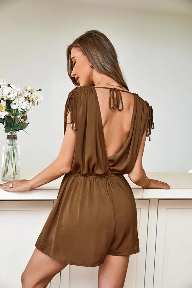 Women New In Dresses Cupshe Four Mile Beach Vneck Drawstring AShape Dress Brown