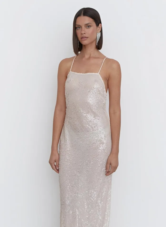 Women Nude Sequin Cross Back Maxi Dress 8211 Bec 4th and Reckless Coords