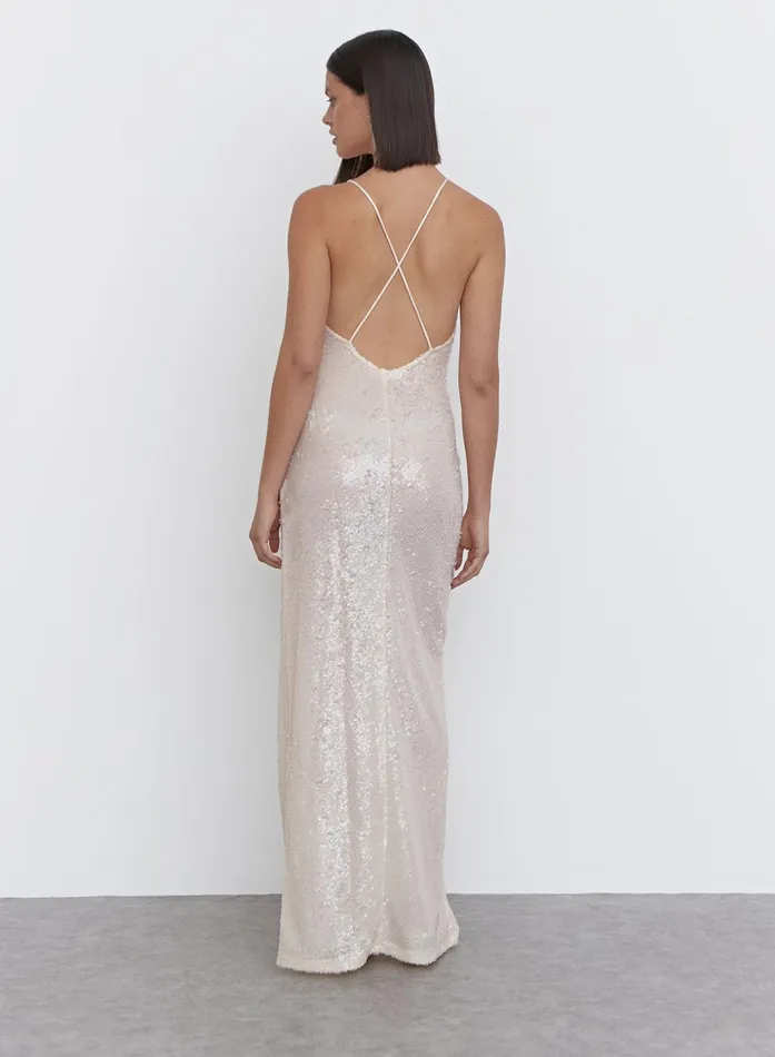 Women Nude Sequin Cross Back Maxi Dress 8211 Bec 4th and Reckless Coords