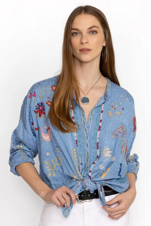 Women OANNA BLOUSE Blissful Blue Johnny Was Tops