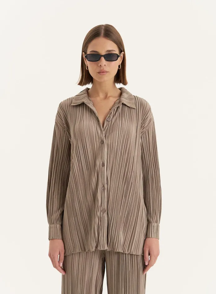 Women Olive Plisse Shirt Palais 4th and Reckless Tops