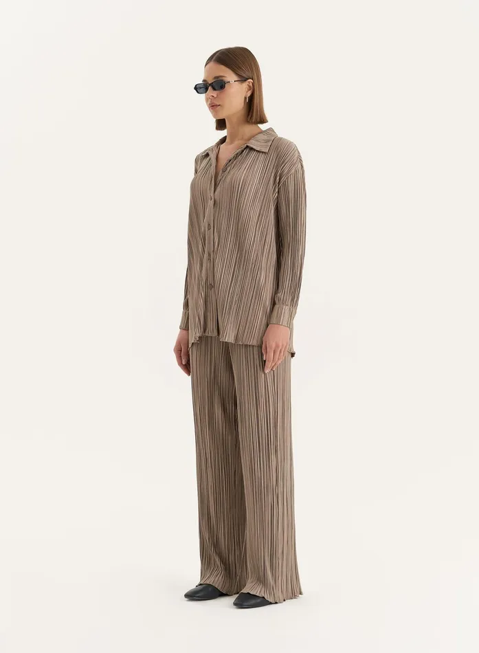 Women Olive Plisse Shirt Palais 4th and Reckless Tops