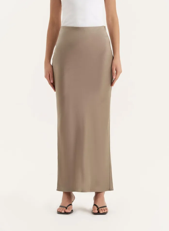 Women Olive Satin Maxi Skirt Novah 4th and Reckless Skirts
