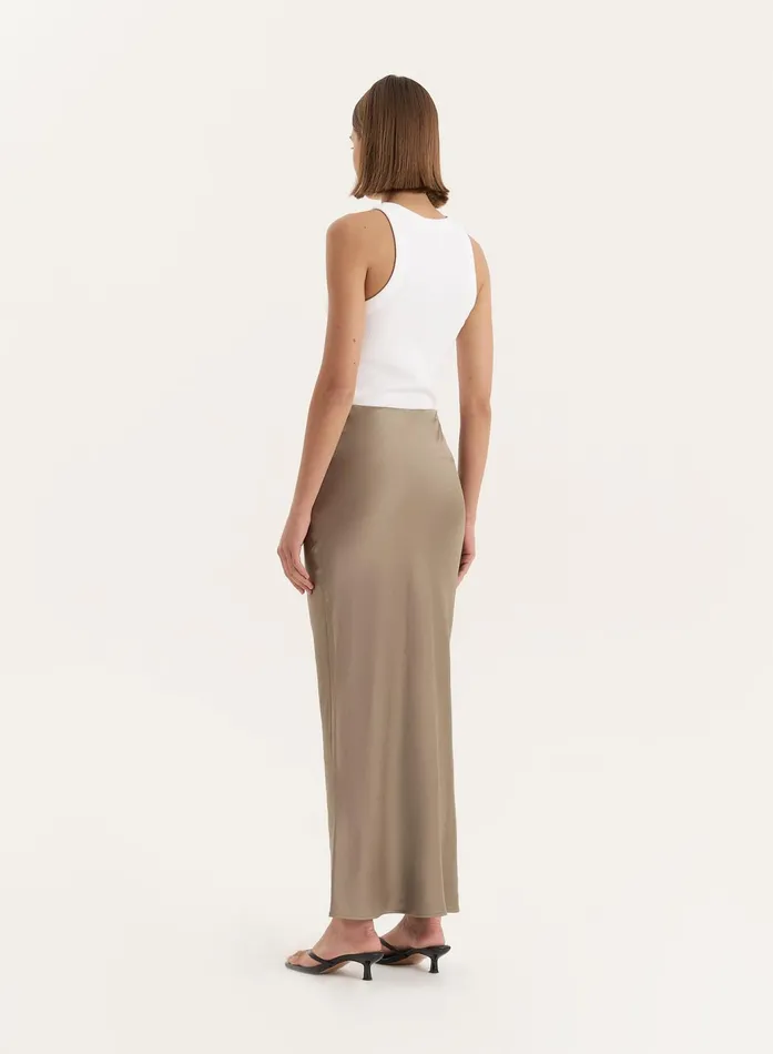 Women Olive Satin Maxi Skirt Novah 4th and Reckless Skirts