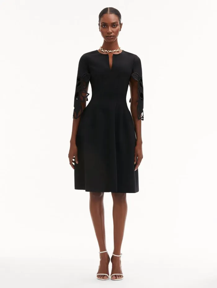 Women Orchid Sleeve Split Neck Dress Black Oscar De La Renta Dresses Women Orchid Sleeve Split Neck Dress Black Oscar De La Renta Dresses