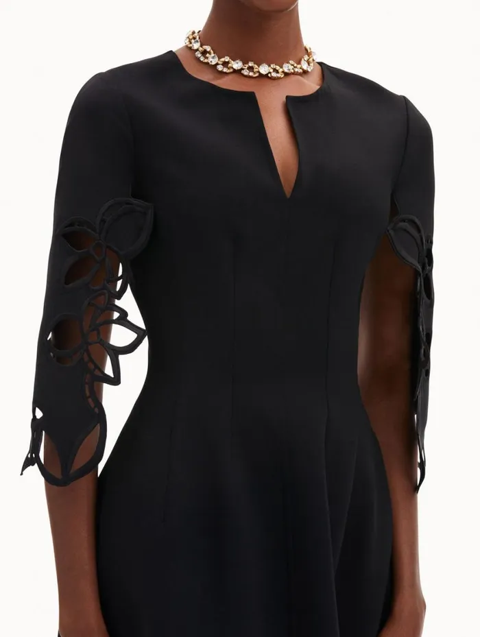 Women Orchid Sleeve Split Neck Dress Black Oscar De La Renta Dresses Women Orchid Sleeve Split Neck Dress Black Oscar De La Renta Dresses