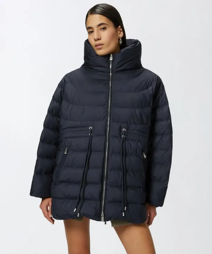 Women Outerwear Pinko Padded And Quilted Flared Puffer Jacket With Drawstring Dark Navy Blue Women Outerwear Pinko Padded And Quilted Flared Puffer Jacket With Drawstring Dark Navy Blue