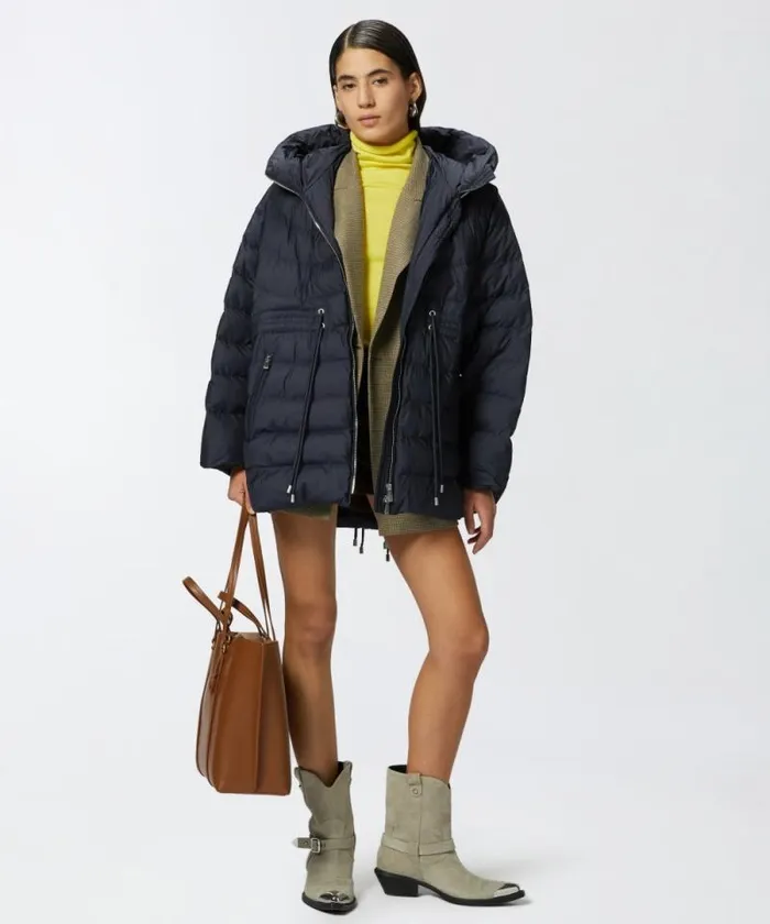Women Outerwear Pinko Padded And Quilted Flared Puffer Jacket With Drawstring Dark Navy Blue Women Outerwear Pinko Padded And Quilted Flared Puffer Jacket With Drawstring Dark Navy Blue