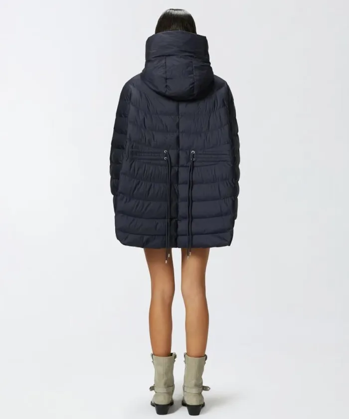 Women Outerwear Pinko Padded And Quilted Flared Puffer Jacket With Drawstring Dark Navy Blue Women Outerwear Pinko Padded And Quilted Flared Puffer Jacket With Drawstring Dark Navy Blue