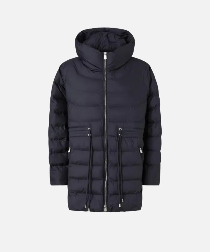 Women Outerwear Pinko Padded And Quilted Flared Puffer Jacket With Drawstring Dark Navy Blue Women Outerwear Pinko Padded And Quilted Flared Puffer Jacket With Drawstring Dark Navy Blue