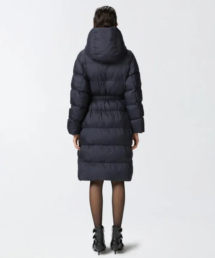 Women Outerwear Pinko Padded Technical Canvas Pea Coat With Belt Dark Navy Blue Women Outerwear Pinko Padded Technical Canvas Pea Coat With Belt Dark Navy Blue