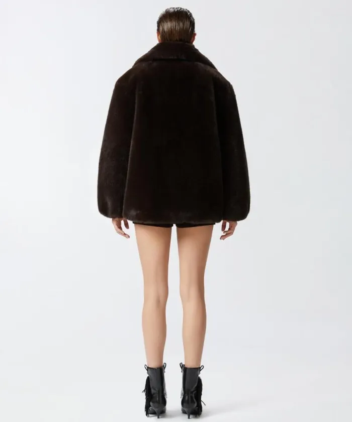 Women Outerwear Pinko Short Faux Fur Pea Coat Black Coffeebrown Women Outerwear Pinko Short Faux Fur Pea Coat Black Coffeebrown