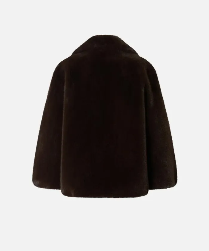 Women Outerwear Pinko Short Faux Fur Pea Coat Black Coffeebrown Women Outerwear Pinko Short Faux Fur Pea Coat Black Coffeebrown