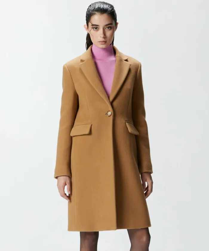 Women Outerwear Pinko Singlebreasted Woolblend Cloth Coat Mocha Camel Women Outerwear Pinko Singlebreasted Woolblend Cloth Coat Mocha Camel