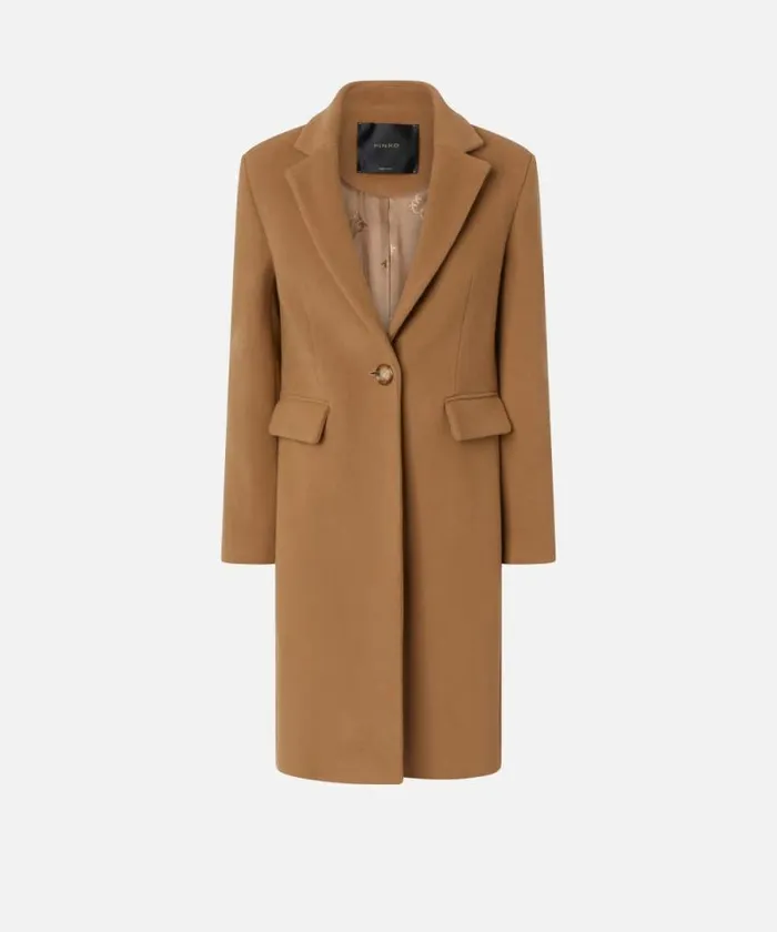 Women Outerwear Pinko Singlebreasted Woolblend Cloth Coat Mocha Camel Women Outerwear Pinko Singlebreasted Woolblend Cloth Coat Mocha Camel