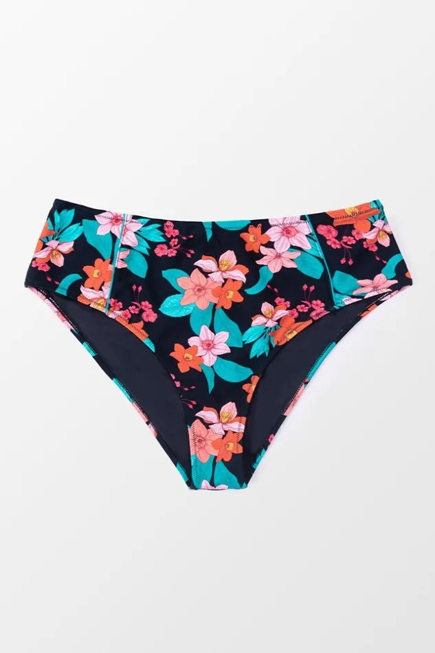 Women Plus Size and Curve Bikinis Cupshe Cynthia Floral High Waisted Plus Size Bikini Bottom Multicolor