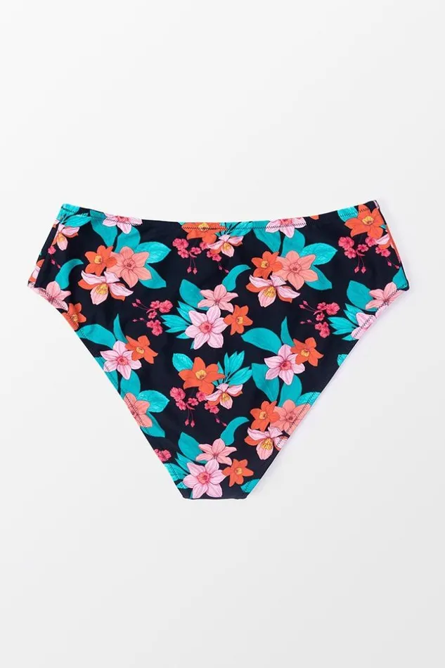 Women Plus Size and Curve Bikinis Cupshe Cynthia Floral High Waisted Plus Size Bikini Bottom Multicolor