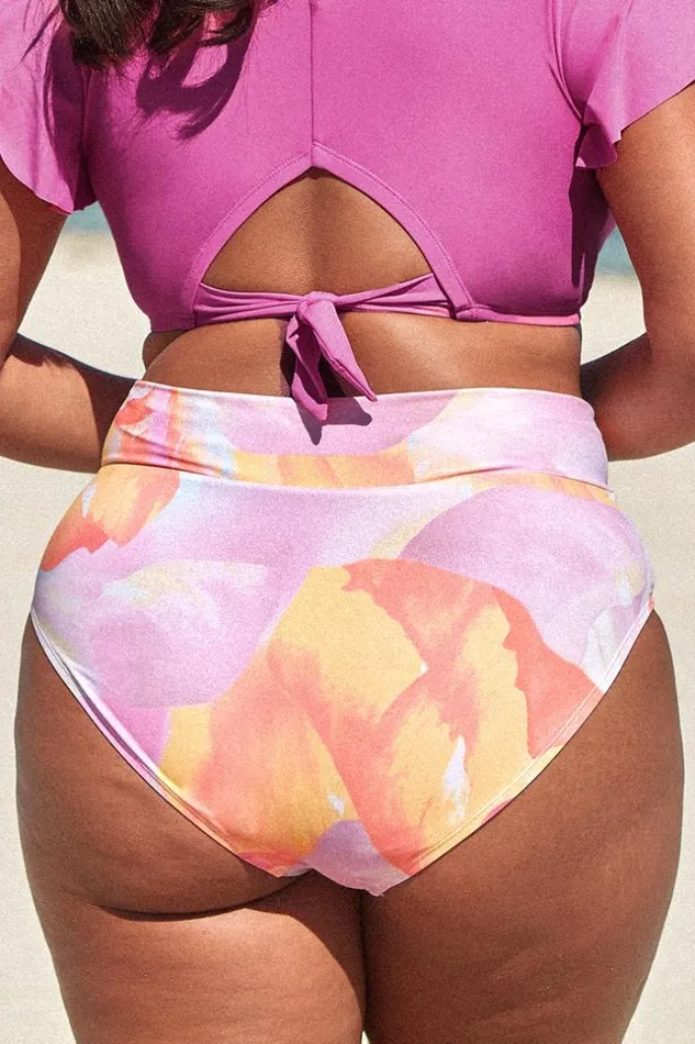 Women Plus Size and Curve Bikinis Cupshe Tinley Abstract Print High Waist Plus Size Bikini Bottom Multicolor