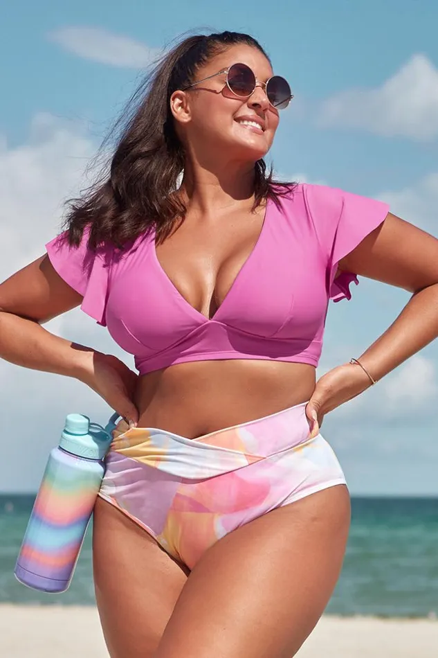 Women Plus Size and Curve Bikinis Cupshe Tinley Abstract Print High Waist Plus Size Bikini Bottom Multicolor