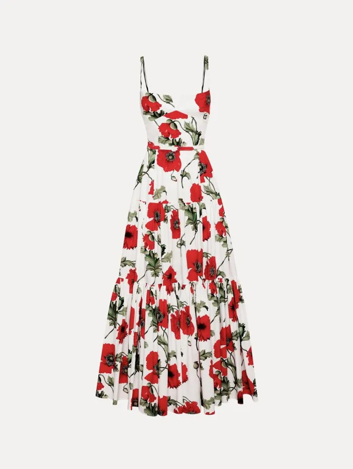 Women Poppy Cotton Poplin Tiered Maxi Dress White Red Oscar De La Renta Dresses Women Poppy Cotton Poplin Tiered Maxi Dress White Red Oscar De La Renta Dresses