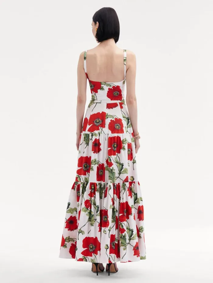 Women Poppy Cotton Poplin Tiered Maxi Dress White Red Oscar De La Renta Dresses Women Poppy Cotton Poplin Tiered Maxi Dress White Red Oscar De La Renta Dresses