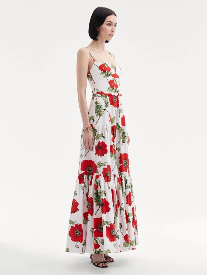 Women Poppy Cotton Poplin Tiered Maxi Dress White Red Oscar De La Renta Dresses Women Poppy Cotton Poplin Tiered Maxi Dress White Red Oscar De La Renta Dresses