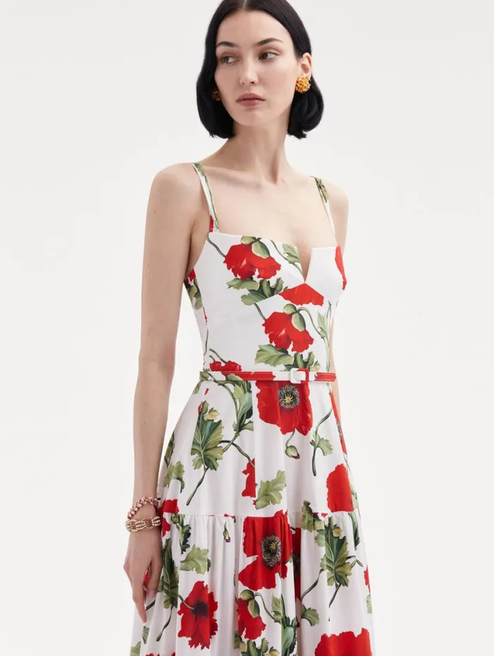 Women Poppy Cotton Poplin Tiered Maxi Dress White Red Oscar De La Renta Dresses Women Poppy Cotton Poplin Tiered Maxi Dress White Red Oscar De La Renta Dresses