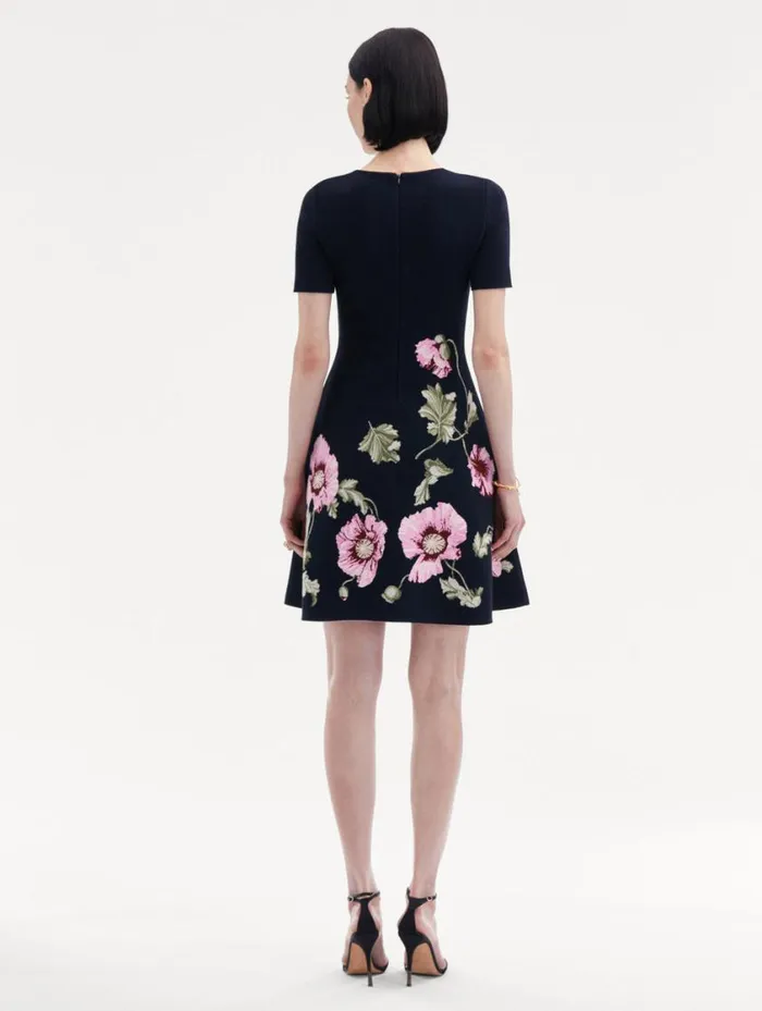 Women Poppy Jacquard Dress Navy Pink Oscar De La Renta Dresses Women Poppy Jacquard Dress Navy Pink Oscar De La Renta Dresses