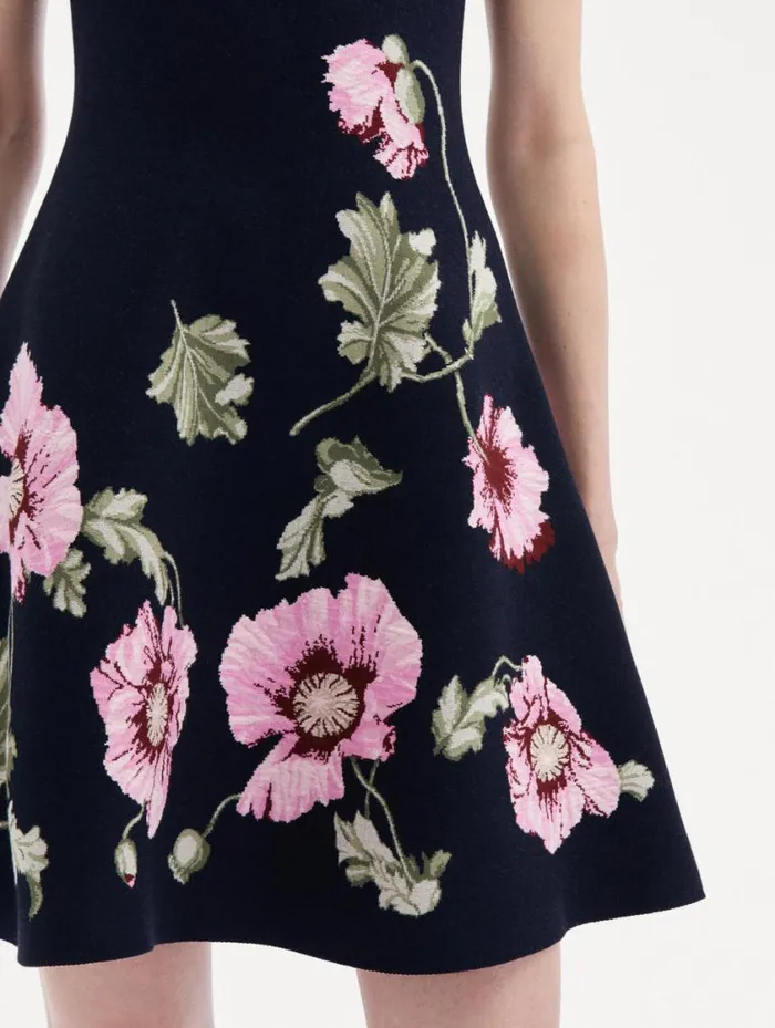 Women Poppy Jacquard Dress Navy Pink Oscar De La Renta Dresses Women Poppy Jacquard Dress Navy Pink Oscar De La Renta Dresses