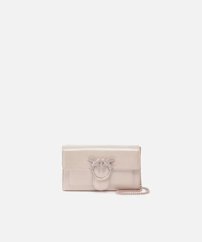 Women Purses Pinko Patent Leather Bird Buckle Wallet With Shoulder Strap Powder Pinkblock Colour Women Purses Pinko Patent Leather Bird Buckle Wallet With Shoulder Strap Powder Pinkblock Colour