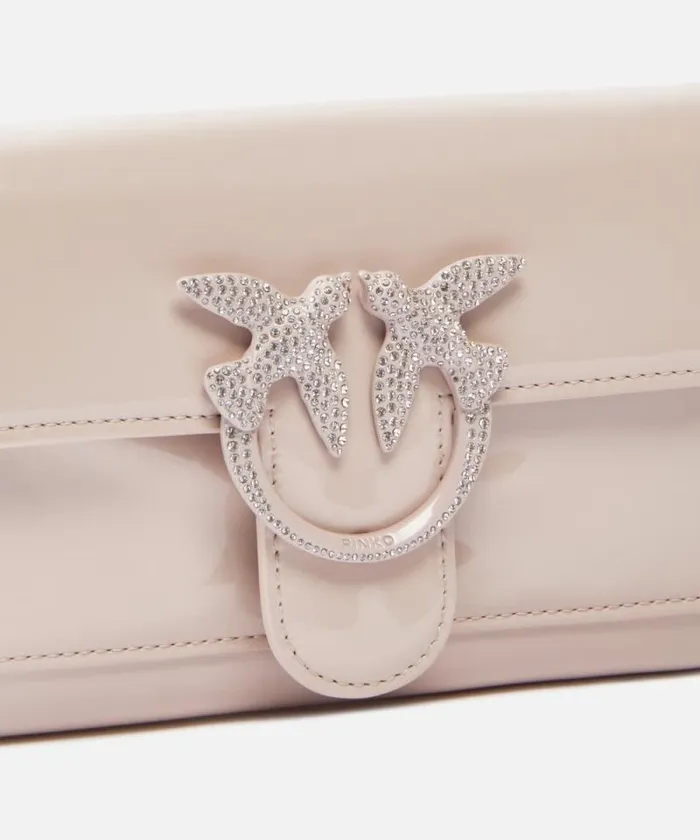 Women Purses Pinko Patent Leather Bird Buckle Wallet With Shoulder Strap Powder Pinkblock Colour Women Purses Pinko Patent Leather Bird Buckle Wallet With Shoulder Strap Powder Pinkblock Colour