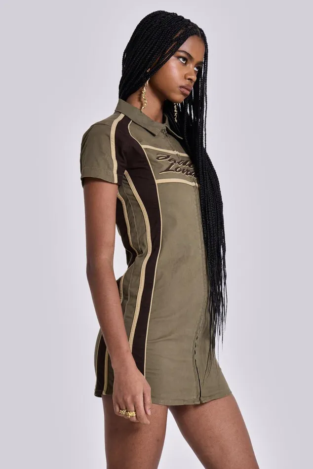 Women Racer Dress In Khaki Jaded London Mini Dresses