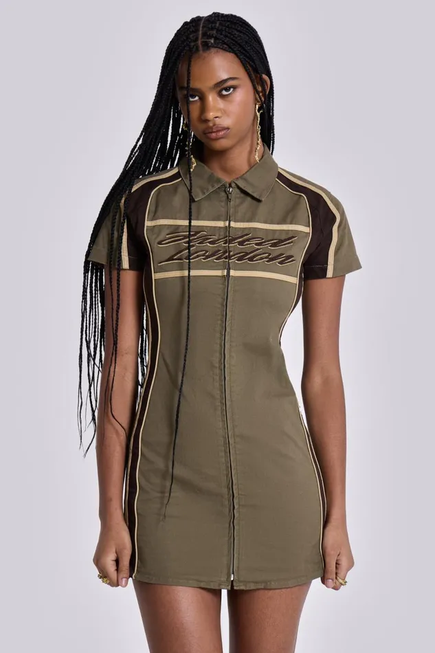 Women Racer Dress In Khaki Jaded London Mini Dresses