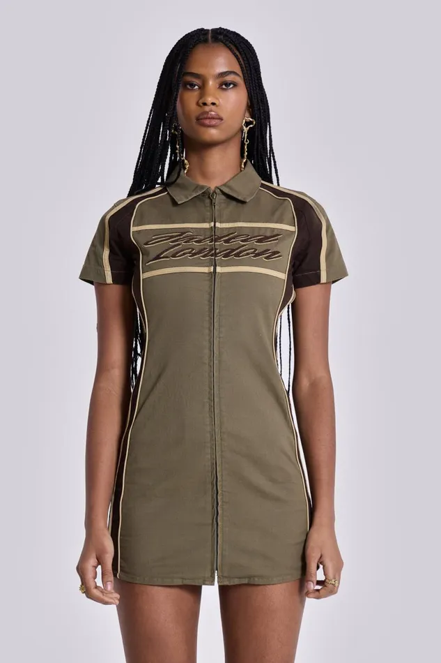 Women Racer Dress In Khaki Jaded London Mini Dresses