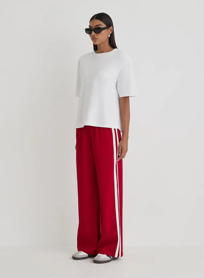 Women Red Side Stripe Wide Leg Trouser Tammy 4th and Reckless Pants