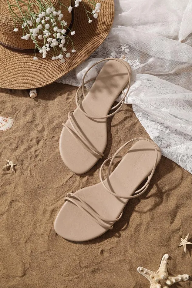 Women Sandals Cupshe Amaretto Pink Open Toe Flat Sandals Beige