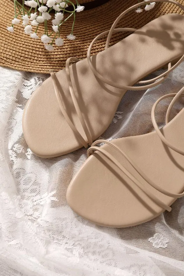 Women Sandals Cupshe Amaretto Pink Open Toe Flat Sandals Beige
