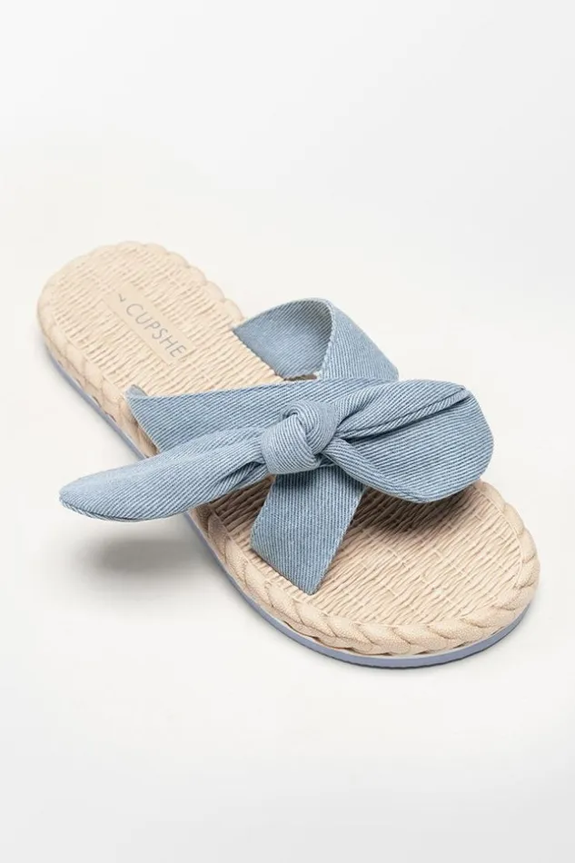 Women Sandals Cupshe Cloverfield Crisscross Bow Knot Slide Sandals Light Blue
