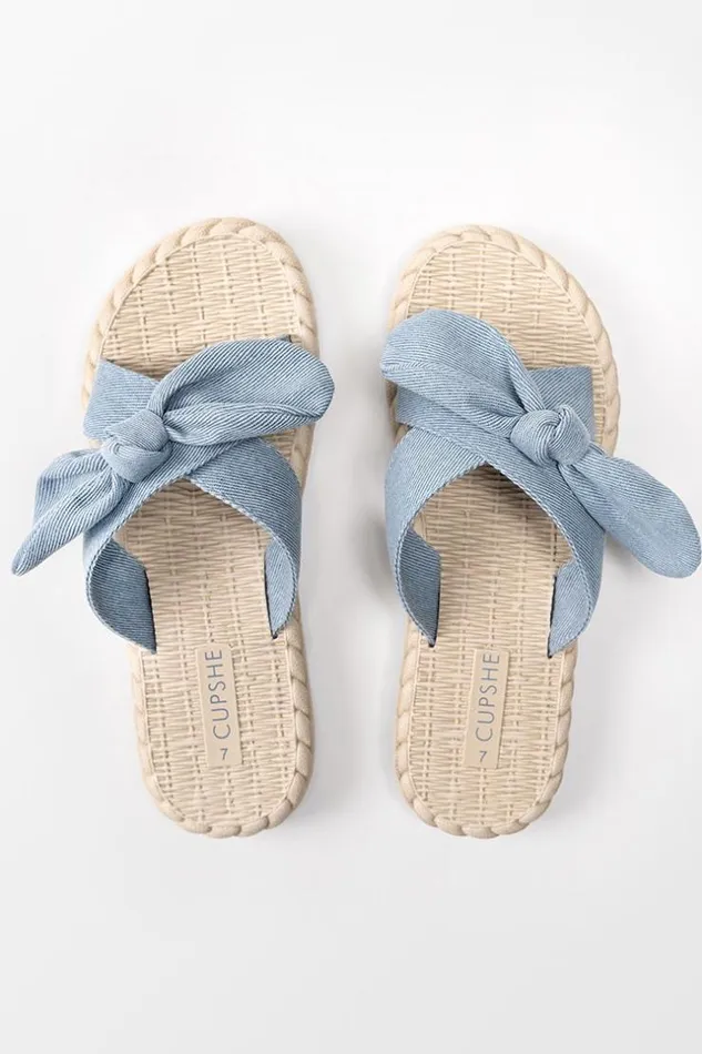 Women Sandals Cupshe Cloverfield Crisscross Bow Knot Slide Sandals Light Blue