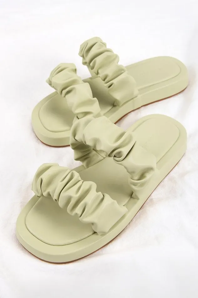 Women Sandals Cupshe Daisy Jane Ruched Double Straps Slide Sandals Light Green Women Sandals Cupshe Daisy Jane Ruched Double Straps Slide Sandals Light Green