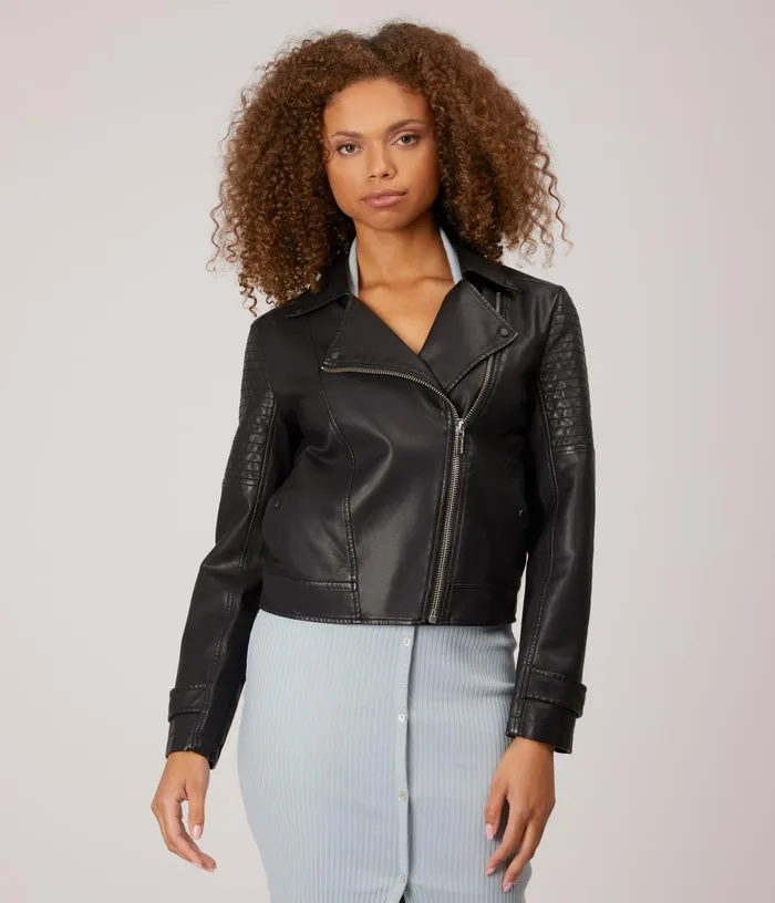 Women Savina WomenS Vegan Moto Jacket Black Matt and Nat Jackets